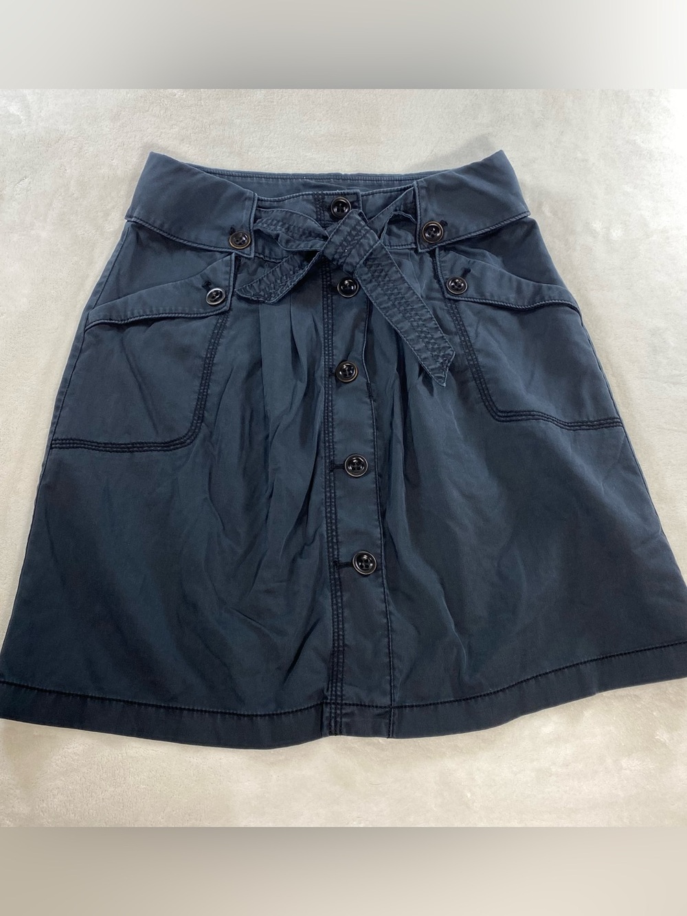 Esprit Navy Blue Cotton Midi Skirt Button Front Cargo with Belt Vintage Size 10